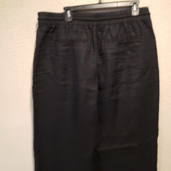 Athleta Pants Women Size  L Black 100% Linen Wide Leg Drawstring Breathable - Picture 9 of 13